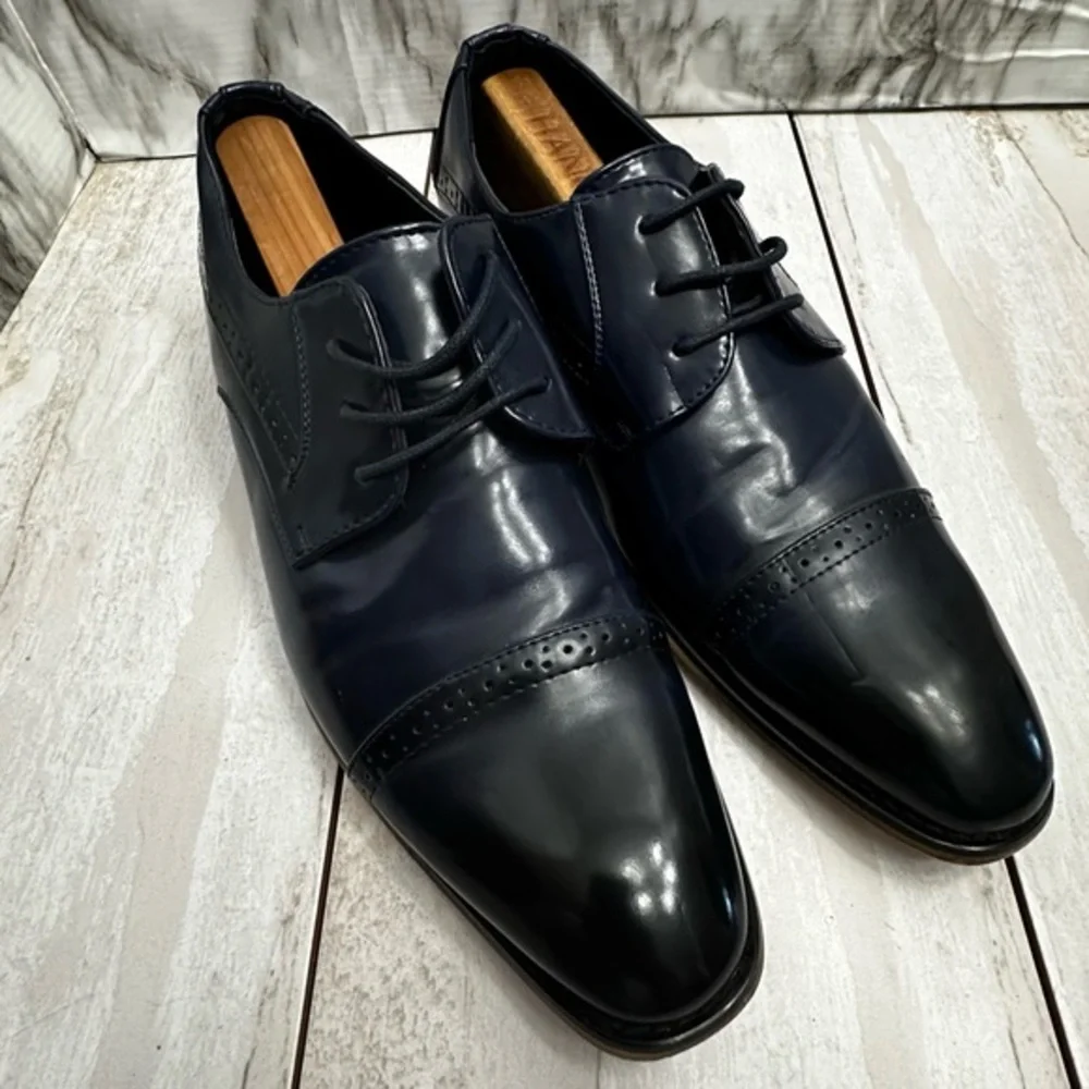 Classic Ombré Navy And Black Lace Up Derby Dress Shoes Office Evening Blokecore